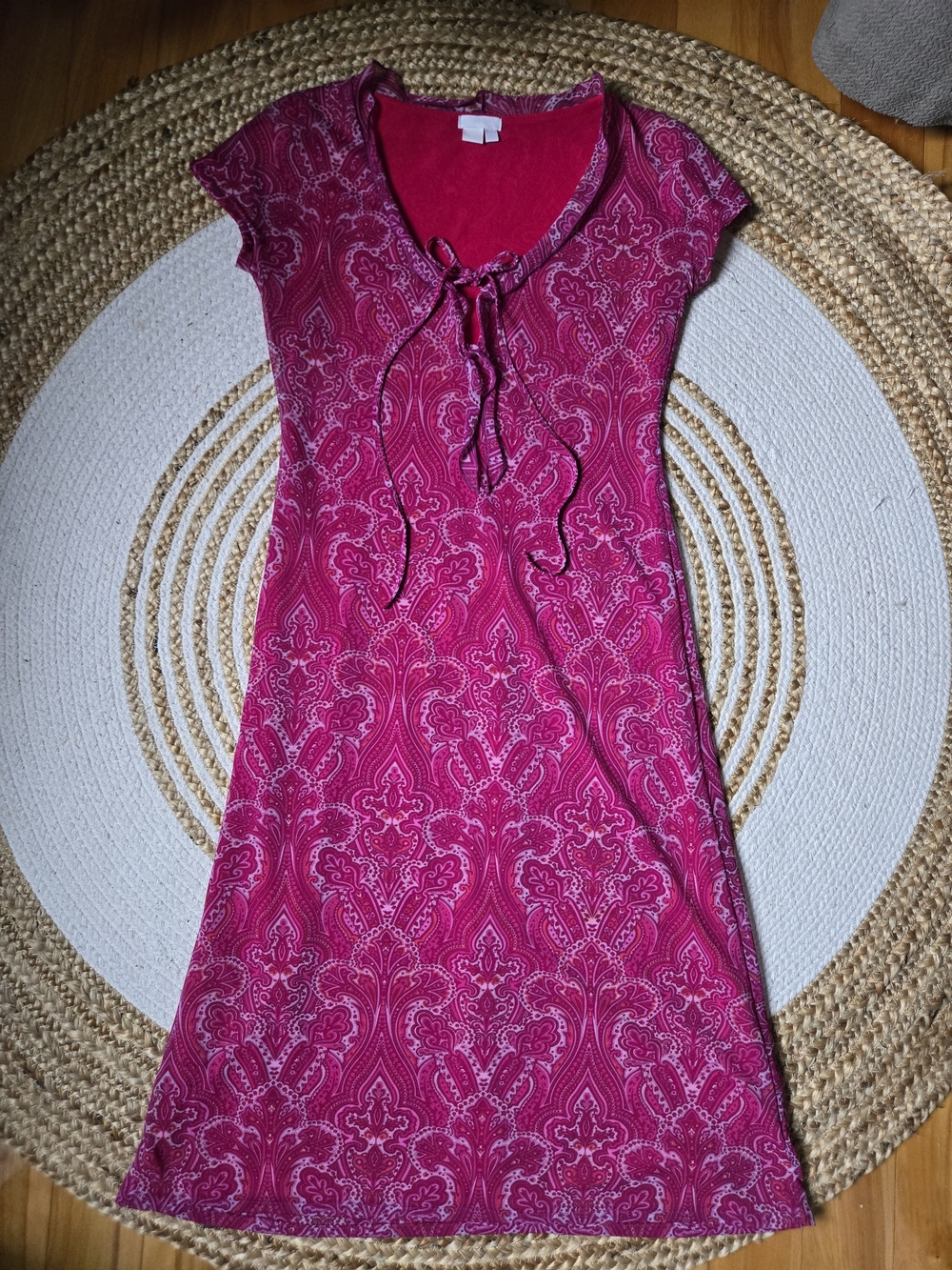 Vintage Y2K Zara Hot Pink Paisley Midi Dress Mesh Boho Chic Summer Beachwear